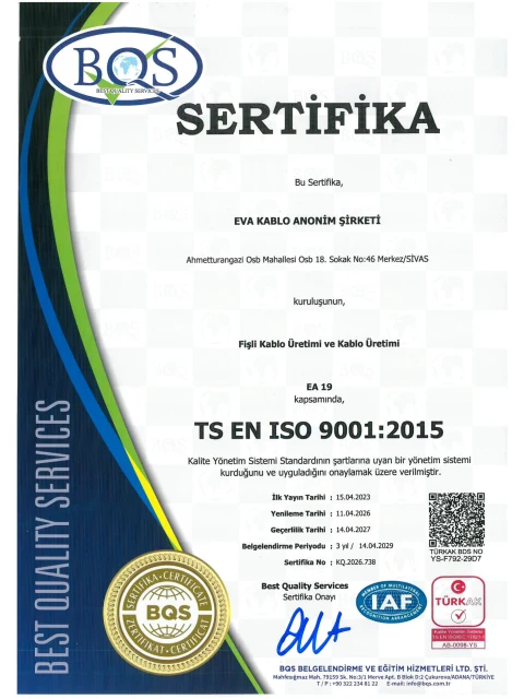 ISO 9001 kalite yönetim sistemi sertifikası
