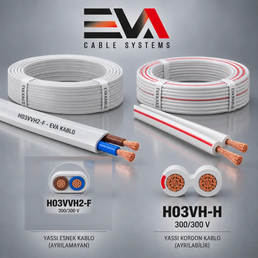 Comparison of H03VVH2-F non-separable flat cord and H03VH-H separable flat cord