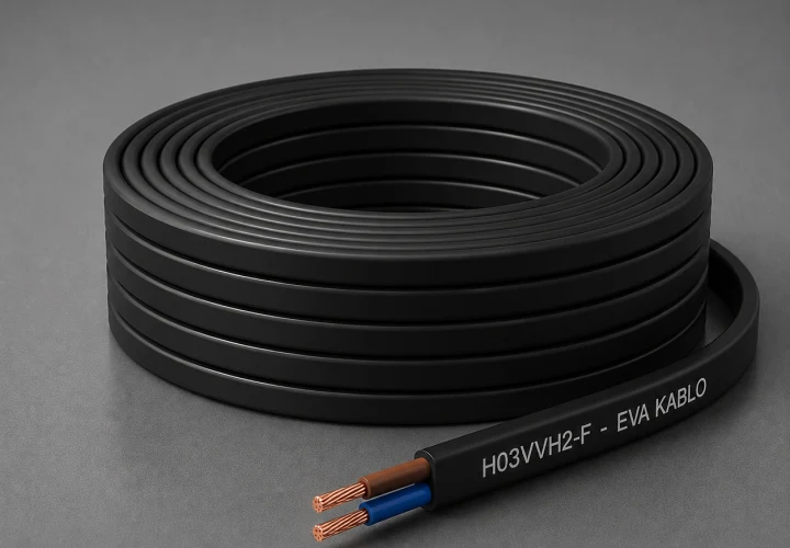 Siyah H03VVH2-F yassı PVC izoleli esnek kablo