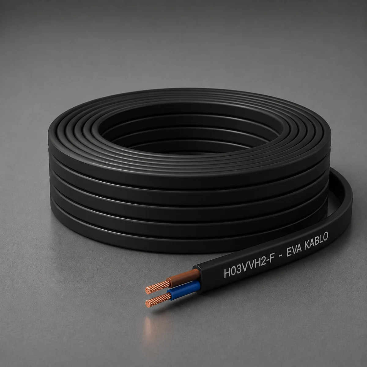 Siyah H03VVH2-F yassı PVC izoleli esnek kablo