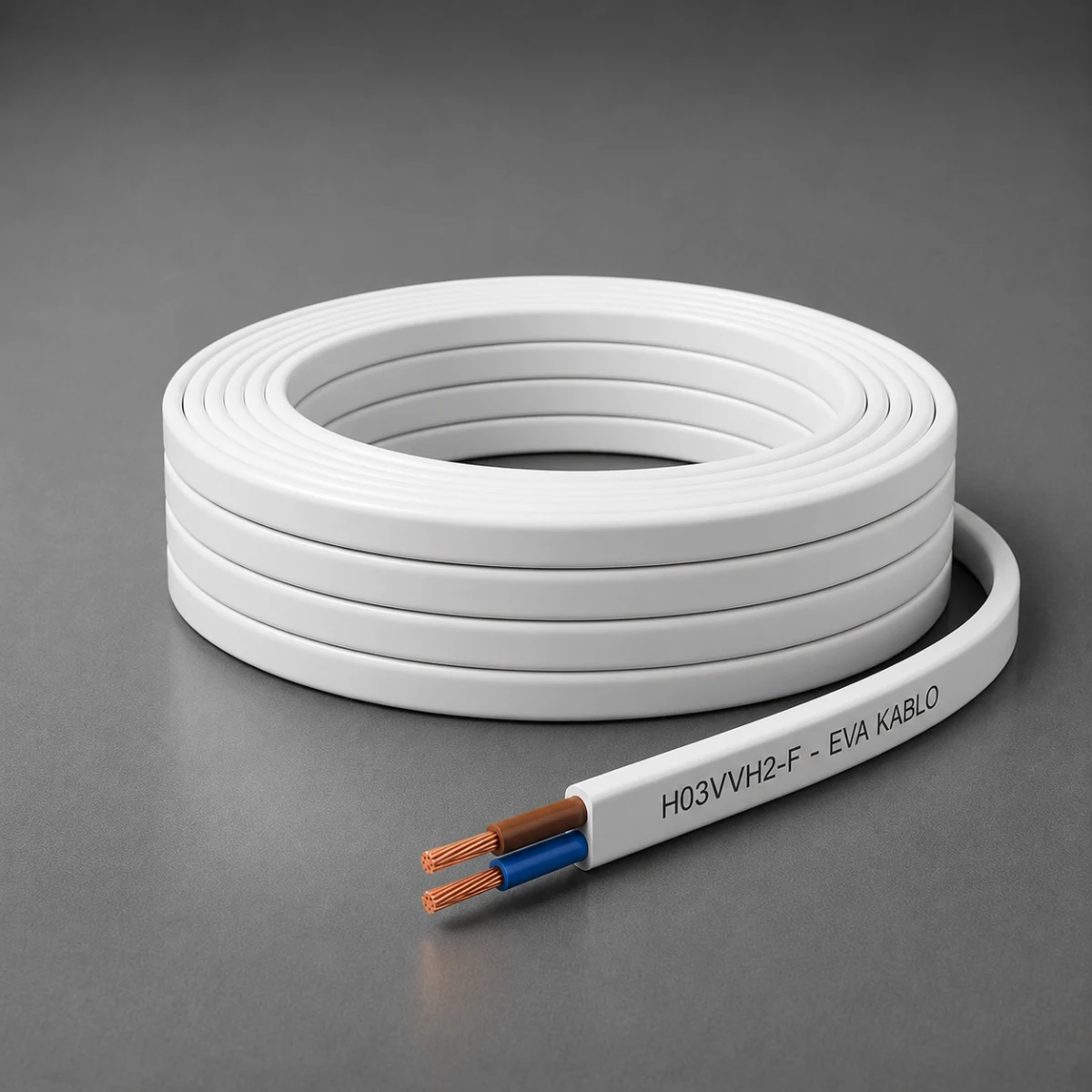 Beyaz H03VVH2-F yassı PVC izoleli esnek kablo