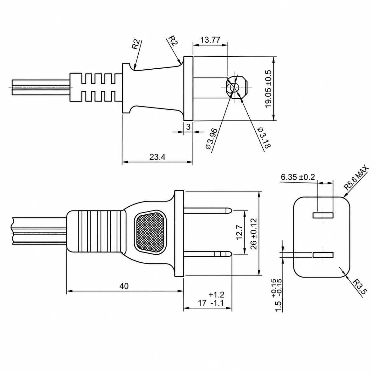 EVA 10 15 A 125 V Type A iki uçlu fişli güç kablosu görseli 3
