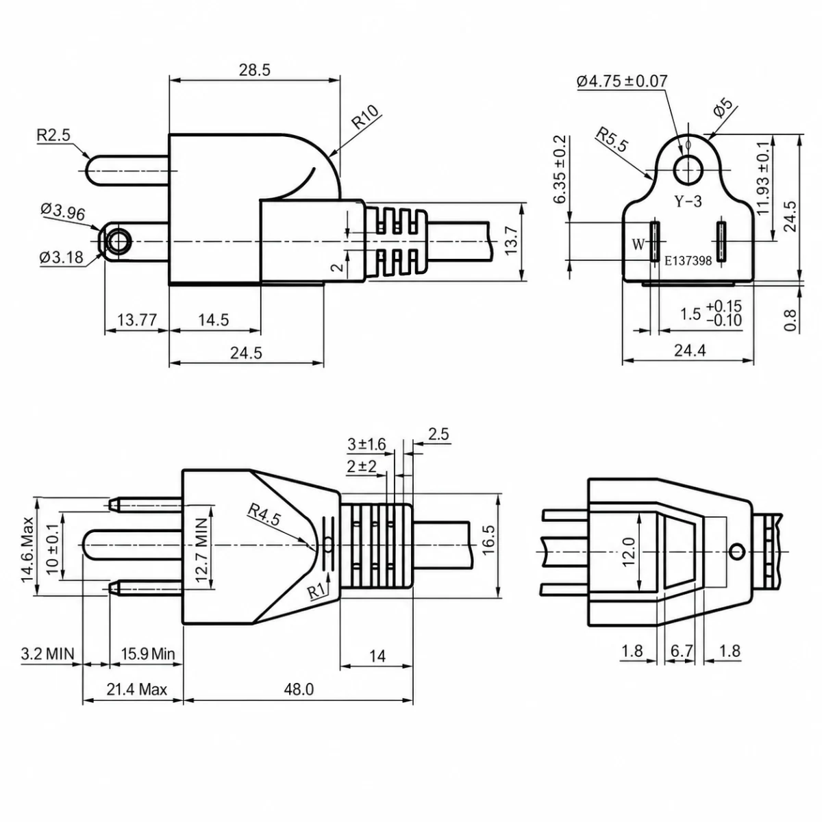 EVA 21 15 A 125 V Type B topraklı düz fişli güç kablosu görseli 3