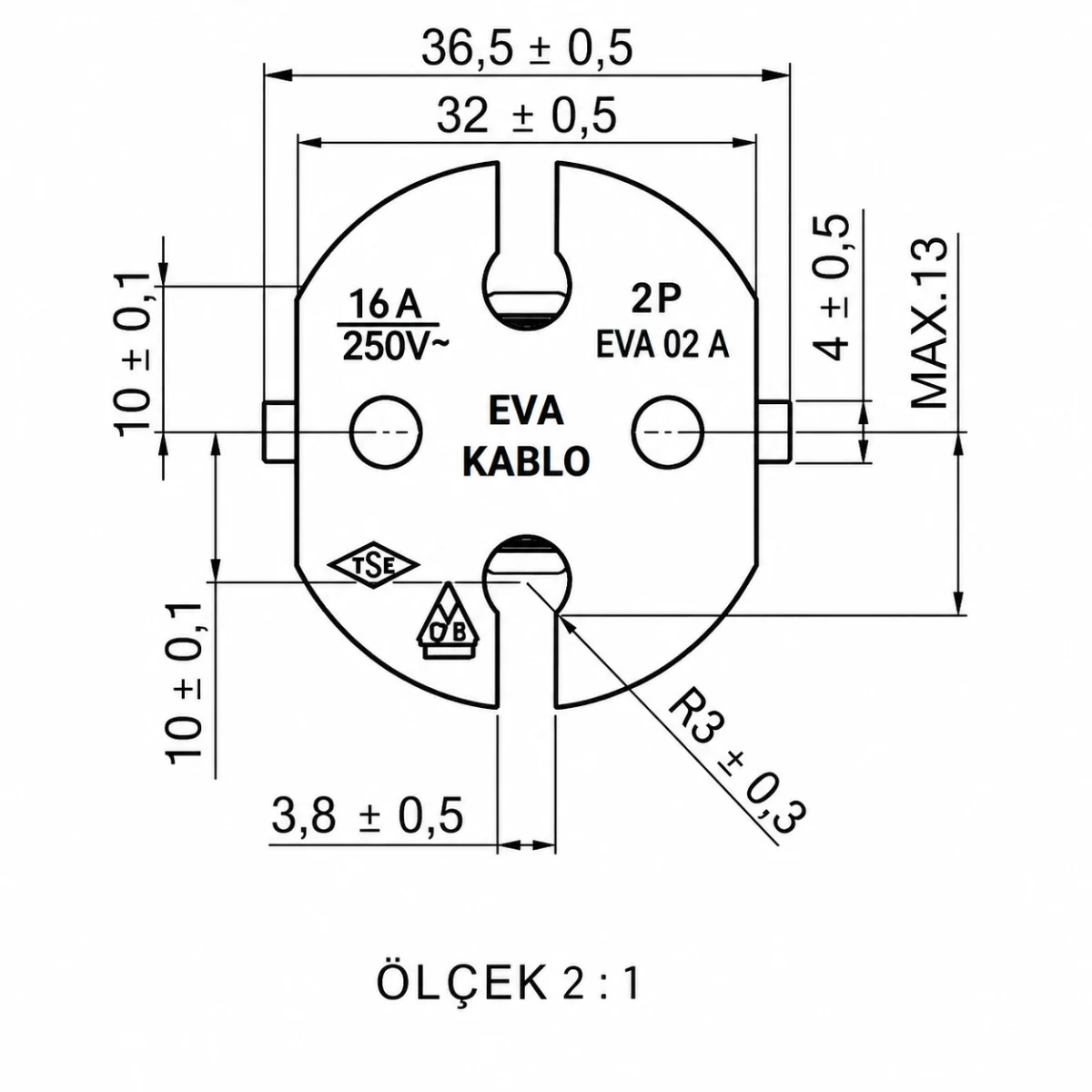 EVA 02/A Type F iki kutuplu 16 A fişli kablo görseli 3